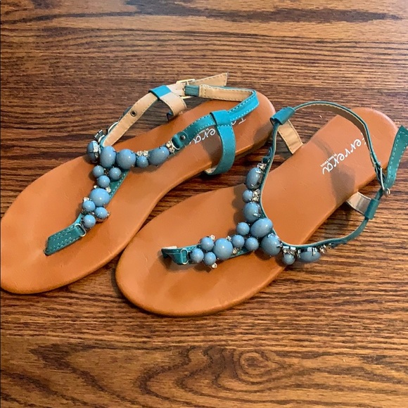 Turquoise blue stone flat thong sandal - Picture 2 of 3